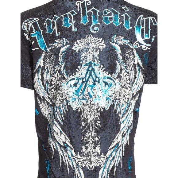 ARCHAIC by AFFLICTION Black MAUSOLEUM Short Sleeve Slim Fit Y2K T-shirt NWT - Picture 7 of 8